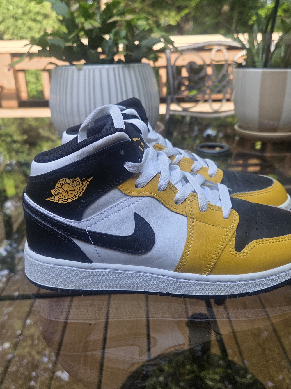 Jordan Kids Mid-Top Sneakers in Black, White & Yellow